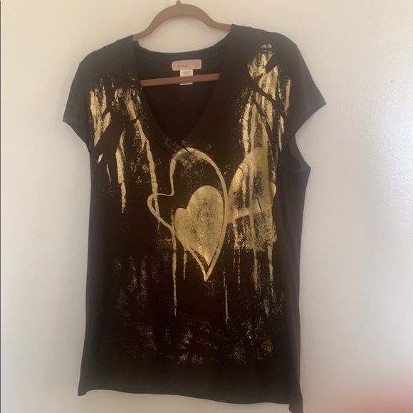 TS Women's Black and Gold Heart Graphic Top - Picture 1 of 5